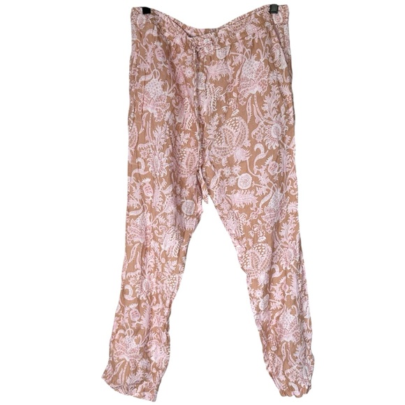 ROLLER RABBIT Amanda Print Tan & Pink Floral Linen 2 Piece Loungewear EUC $148 L - Picture 4 of 14